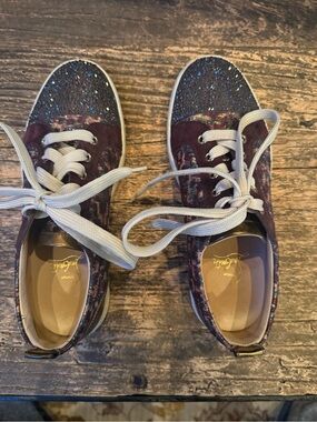 Christian Louboutin Women's Glitter Toe Burgundy Sneakers